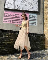 Chân váy lưới tutu cắt nhọn dáng dài free size VAY61 - Da nude