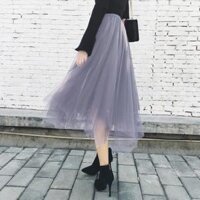 Chân váy lưới tutu cắt nhọn dáng dài free size VAY61 - Ghi xám