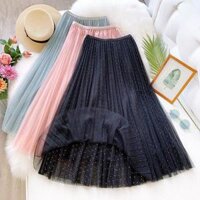 Chân váy lưới tutu xòe to chấm bi nhỏ hàng đẹp VAY58 3 lớp - Đen
