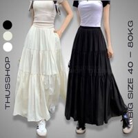 Chân Váy Maxi 3 Tầng Xếp Ly Chất Thô Mềm TA-, Váy Midi Nữ Dáng Xòe Dài Cạp Chun Dài Có Lót Trong TA-521