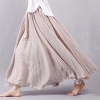 Chân Váy Maxi Dài Vải Lanh Cotton Lưng Thun Xếp Ly Phong Cách Boho Cổ Điển Thời Trang Mùa Hè Cho Nữ