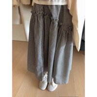 chân váy midi bèo nhún kẻ caro dáng dài ulzzang