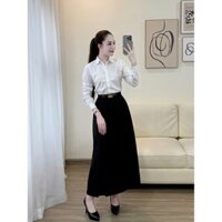 Chân váy Midi dài dáng suông màu đen, Chân váy chữ A dài công sở