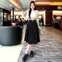 Chân váy midi dáng dài qua gối thun lưng sau co giãn thoải mái