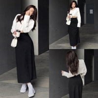 Chân váy midi dáng dài suông chất thun co giãn tôn dáng tôn eo