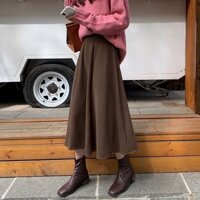 Chân váy midi form chữ A màu Đen/Kem/Be Chân váy dáng dài Hàn Quốc chất dạ xoè công sở