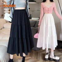 Chân váy midi Haviss vải voan 2 lớp lưng cao màu trơn thiết kế thanh lịch cho nữ