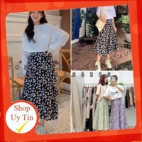 CHÂN VÁY MIDI HOA NHÍ VINTAGE ULZZANG STYLE - CHÂN VÁY HOA CÚC HỌA MI TÍM ĐEN XANH HOT [ Có sẵn ]