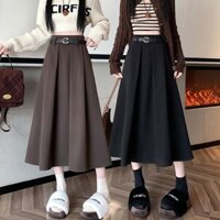 Chân váy midi len nữ mới mùa thu đông, chân váy xếp ly có túi, chiều dài vừa phải, phong cách Hepburn, chân váy len cao cấp