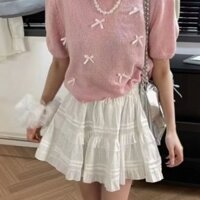 Chân váy midi xòe chất đũi ngọc dáng dài có lót trong cạp chun bồng bềnh, Chân Váy ngắn trắng Siêu Xinh