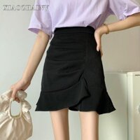 Chân Váy Mini Lưng Cao Kiểu Đuôi Cá Lệch Tà Cá Tính Cho Nữ ་ 𝄒