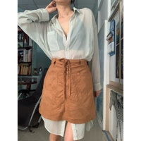 Chân váy mini màu nâu tây, chất da lộn, hàng si Nhật