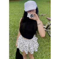 Chân váy ngắn 4 tầng bèo form xòe họa tiết hình nơ cạp chun Lina Closet