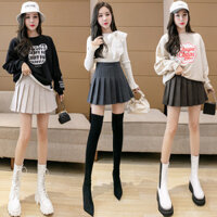 Chân váy ngắn bằng len, chân váy xếp ly cho phụ nữ, mùa thu đông, chân váy kẻ sọc đen cao cấp, phong cách Hàn Quốc, chân váy A-Line, giảm cân, kích thước lớn, chân váy nửa