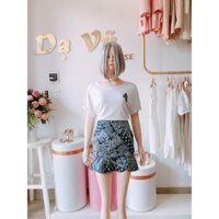 CHÂN VÁY NGẮN ĐUÔI CÁ MÀU XANH HỌA TIẾT TRẮNG FOM ÔM SIÊU XINH