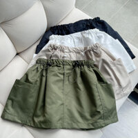 CHÂN VÁY NGẮN DƯỚI RỐN SUÔNG TRƠN DÂY RÚT LƯNG THUN VẢI DÙ MINI