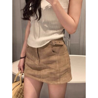 chân váy ngắn màu nâu ( sẵn hàng loại 1) chân váy ngắn chất da lộn mặc siêu tôn dáng c