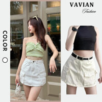 Chân váy ngắn túi hộp Y2K denim, chân váy jean kaki mềm mịn có lót trong chất vải dày dặn MÀU TRẮNG phối dây nơ