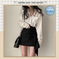 Chân Váy Ngắn vạt cao chéo tà phong cách Hàn Quốc ( có ảnh thật)