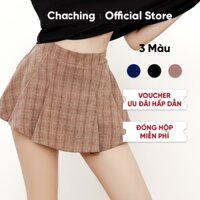 Chân Váy Ngắn Xếp Ly To ChaChing, Chân Váy Nữ Xếp Ly Ngắn Dáng Xoè Chất Vải Linen Xước, Có Quần Bảo Hộ Bên Trong