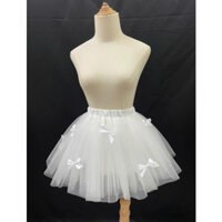 Chân váy ngắn xòe voan lưới tutu 3 lớp đính nơ nhiều màu trắng/đen tulle short skirt