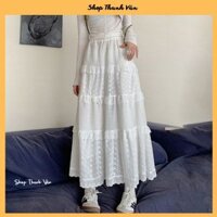 Chân váy nhiều tầng dáng xòe dài, chất vải lụa thô ren đẹp mix đồ dễ thương, váy dài ~80cm TV2501
