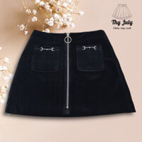 Chân váy nhung tăm dáng chữ A phối dây kéo và 2 túi cực đẹp