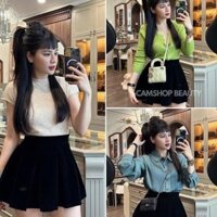 Chân váy nhung xếp ly dáng xòe cạp cao, chân váy nhung ngắn xếp ly, chất liệu dày dặn, mềm mịn có quần chống lộ