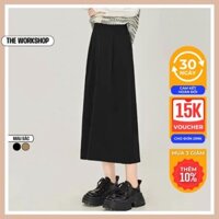 Chân váy nữ dáng suông xẻ sau 2 màu cơ bản chân váy maxi chiết li cạp cao che khuyết điểm cực đỉnh phù hợp đi làm đi học