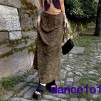 Chân váy nữ họa tiết lá màu vàng nâu thời trang cổ điển