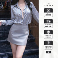 CHÂN VÁY nữ Masara form ngắn chất da màu xám có lót quần bên trong MV764