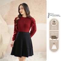 Chân váy nữ xếp ly J'EN chân váy xòe nhún 2 tầng tiểu thư dáng dài - 1CV00106