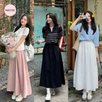 Chân váy nữ xòe dáng dài chất kaki 1 lớp Mecixi chân váy xếp ly cạp cao nhiều màu nữ tính coquette  T089