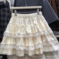 Chân Váy Phong Cách múa ba lê trắng trẻ trung ngọt ngào thu đông Chân váy phồng cạp cao cho nữ chân váy bánh bèo ren váy ngắn chống hở