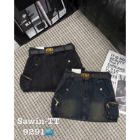 Chân váy quần denim jean túi hộp khoá kéo kiểu nữ