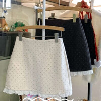 chân váy ren dài Váy ren ghép phong cách ngọt ngào váy ngắn nữ váy ôm mông chấm bi cạp cao mẫu mới mùa hè 2025 váy chữ A