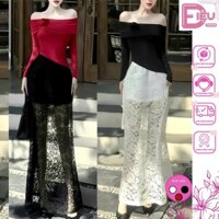 Chân Váy Ren Hoa Dài Dáng Suông Điệu Fashion, Váy Ren Nữ Xuyên Thấu Có Lót Trong Dạ Hội Mùa Hè Siêu Gợi Cảm - V46