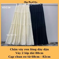 Chân váy ren lông xòe tầng dáng dài, váy hai lớp cạp chun mix đô dễ thương, váy dài 88cm TV6503