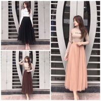 Chân váy ren xếp ly 2 lớp dài 78cm váy công chúa xòe bồng (video ảnh thật)