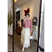 Chân váy ren xòe tầng dài thướt tha, duyên dáng, phong cách tiểu thư