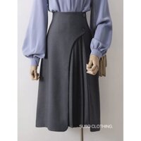 Chân váy SUBO công sở chữ A dáng dài qua gối có tà xếp ly phối cúc bên sườn