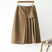 Chân Váy SUBO Công Sở Dáng Chữ A Dài Qua Gối Phối Xếp Ly Đính Cúc