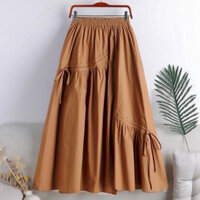 Chân váy suông dáng dài lưng cao phối dây rút thắt nơ kèm ảnh thật