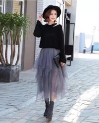 CHÂN VÁY TẦNG TUA RUA - NÂU - FREESIZE