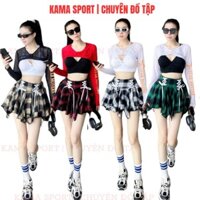 Chân váy thể thao nữ, chân váy caro buộc nơ chất đũi mềm chuyên nhảy zumba, aerobic, shuffle dance
