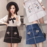 Chân Váy Thêu Hoa Đơn Giản HÀN QUỐC Màu Hồng Jean Đen Dạo Phố Đi Làm BY8090