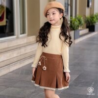 Chân váy Thu Đông bé gái HUMY NGO 2 lớp phối hoa chất liệu nhung tăm phong cách Hàn Quốc cho bé từ 15 - 42kg [91]