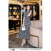 Chân váy tơ xòe hoa nền đen SIXDO (Black Floral Organza Midi Skirt)