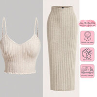 Chân váy trơn gân đan lông nhung dáng dài thanh lịch - 12 màu (Hàng auth)