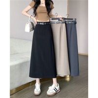 Chân Váy Ulzzang Dáng Dài Cạp Cao Chân Váy Midi Xẻ Sau Có Bigsize Lưng Thun phía sau - Hàng mới về